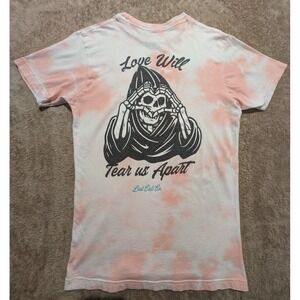 Last Call Co. Tie Dye Love Will Tear Us Apart Graphic Tee, Small, Pink/White